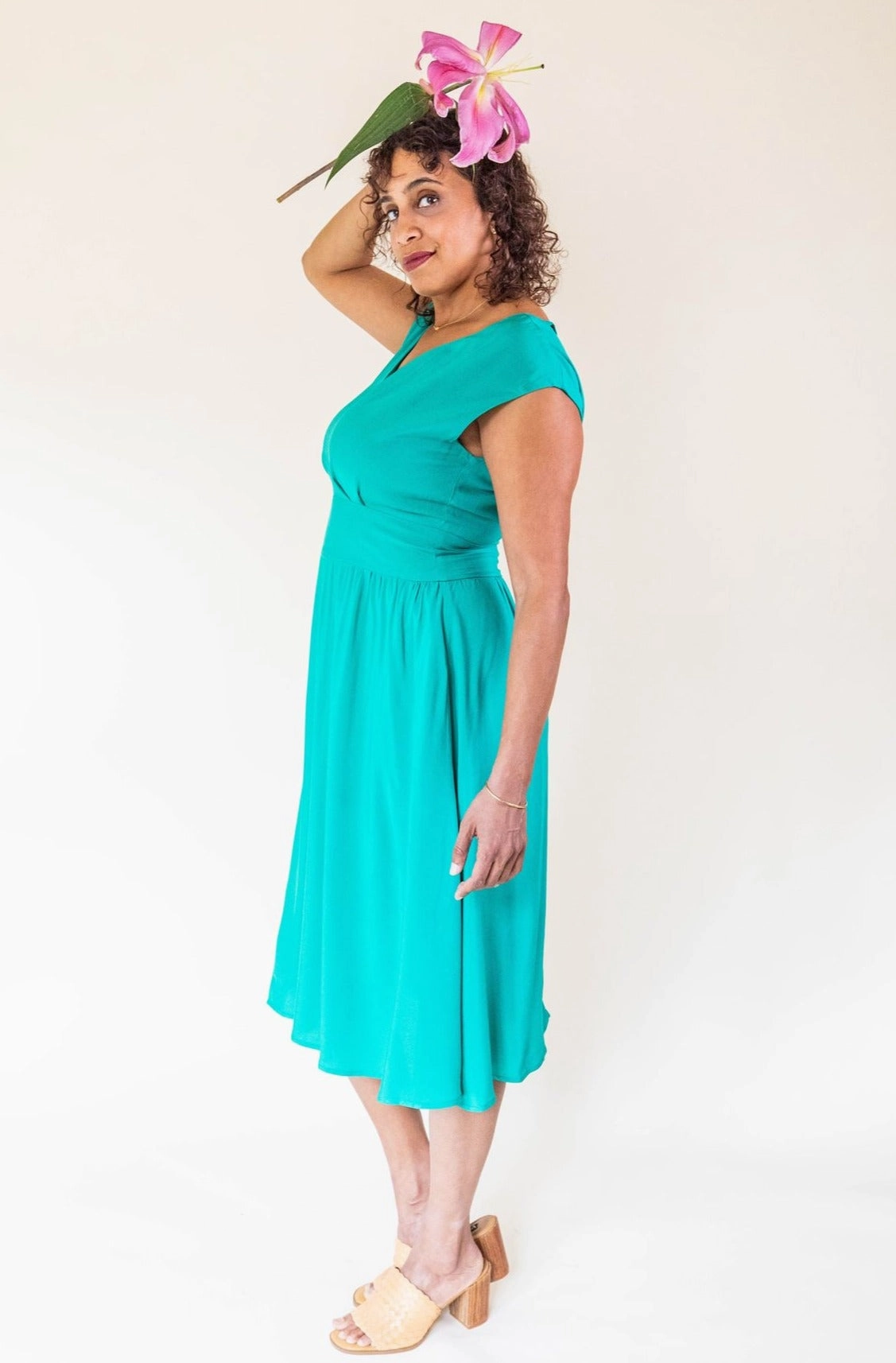 Joy dress in Teal Challis Satin Glow Art Spirit