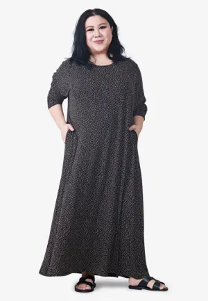 Juana Printed Soft Lounge Dress - Black Polka Dots