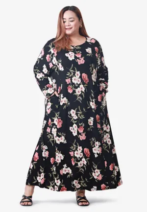 Juana Printed Soft Lounge Dress - Black White
