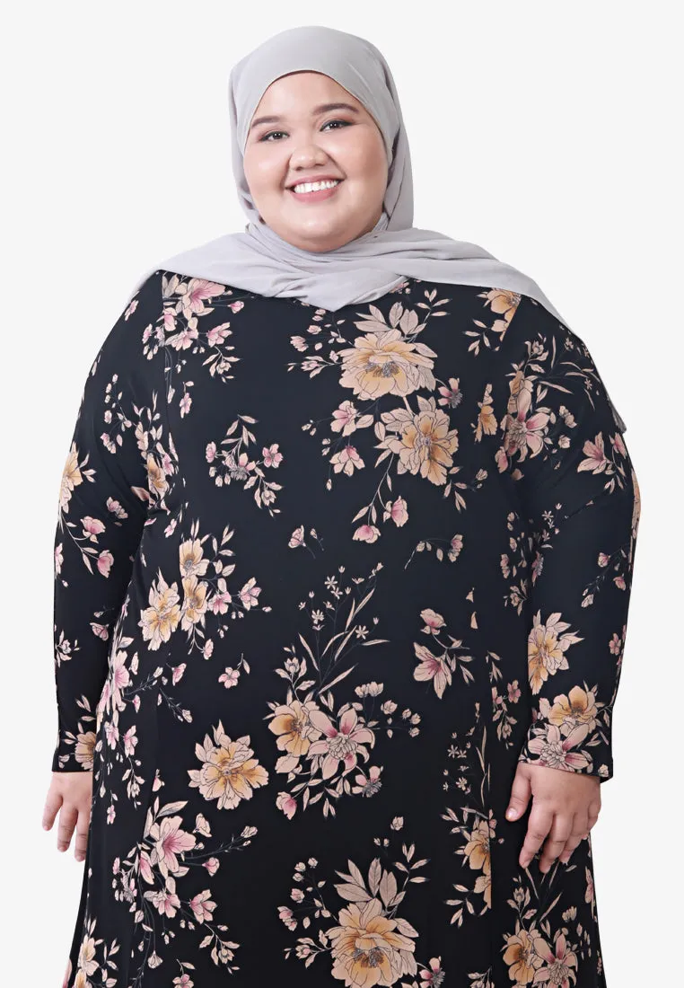 Juana Printed Soft Lounge Dress - Black Yellow