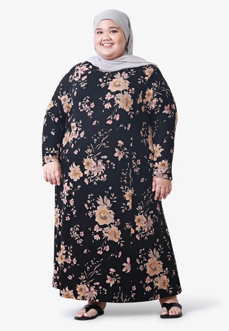Juana Printed Soft Lounge Dress - Black Yellow