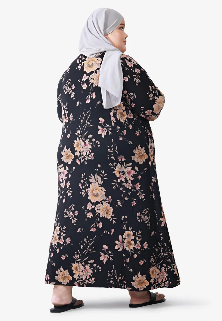 Juana Printed Soft Lounge Dress - Black Yellow