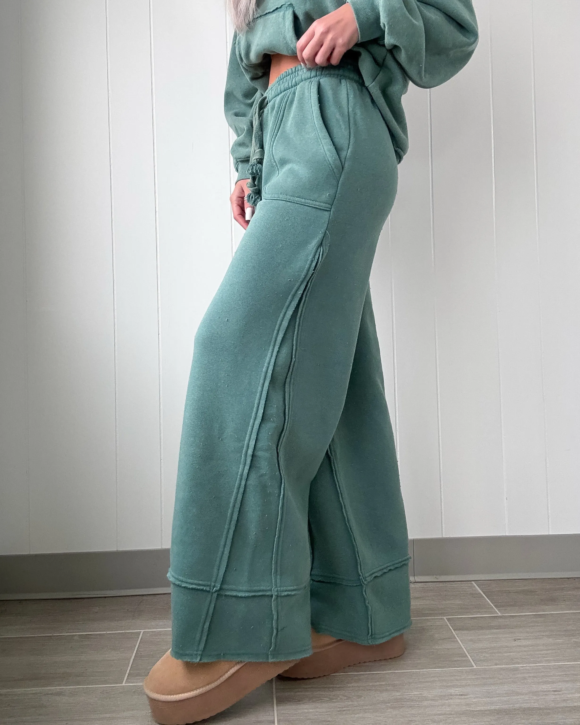 Just Fine Wide Leg Pants - Sage