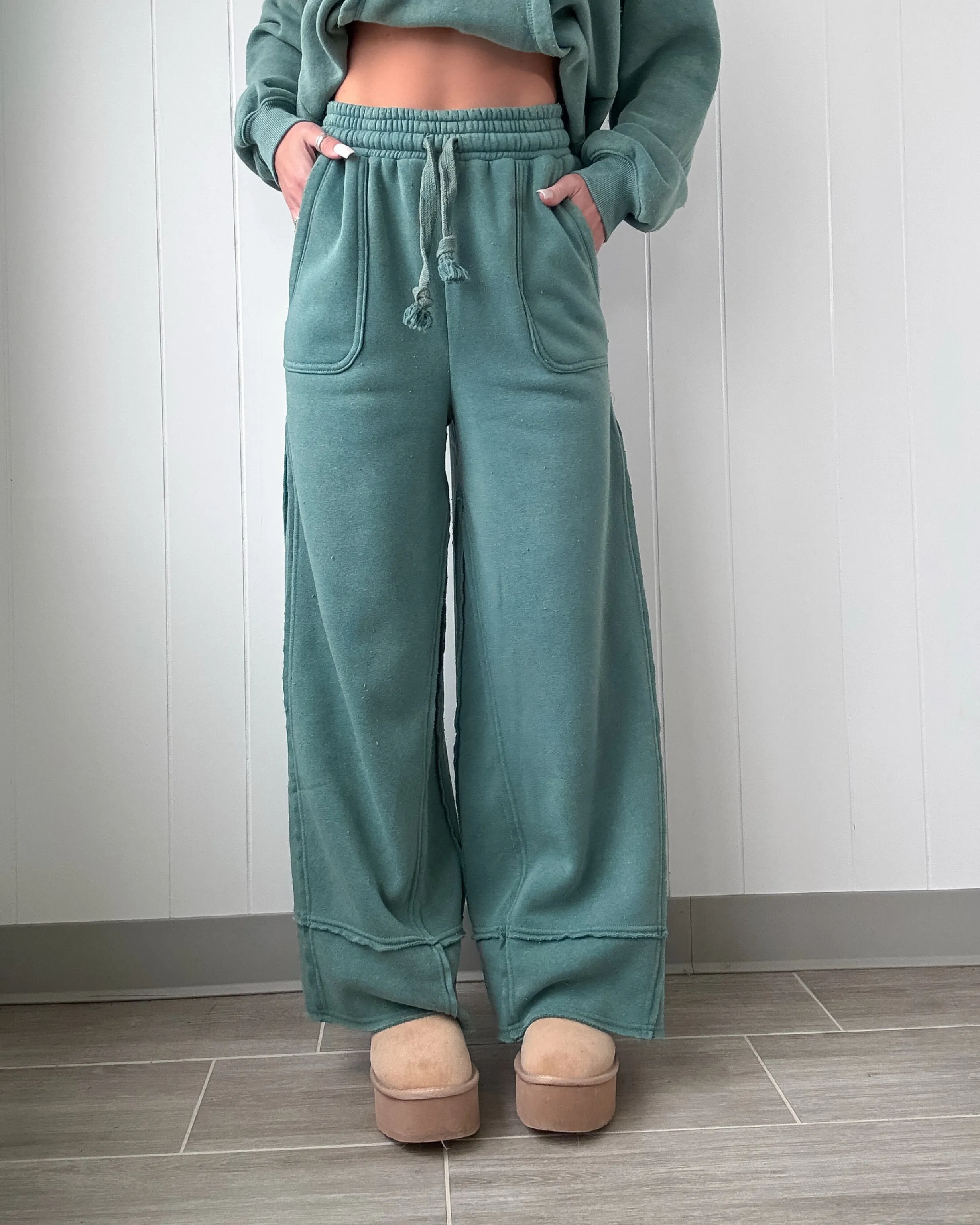 Just Fine Wide Leg Pants - Sage