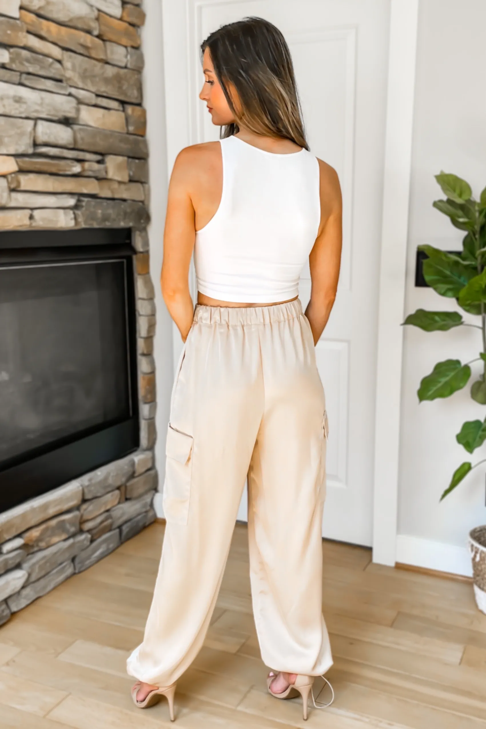 Just For You Satin Cargo Pants - Champagne - FINAL SALE