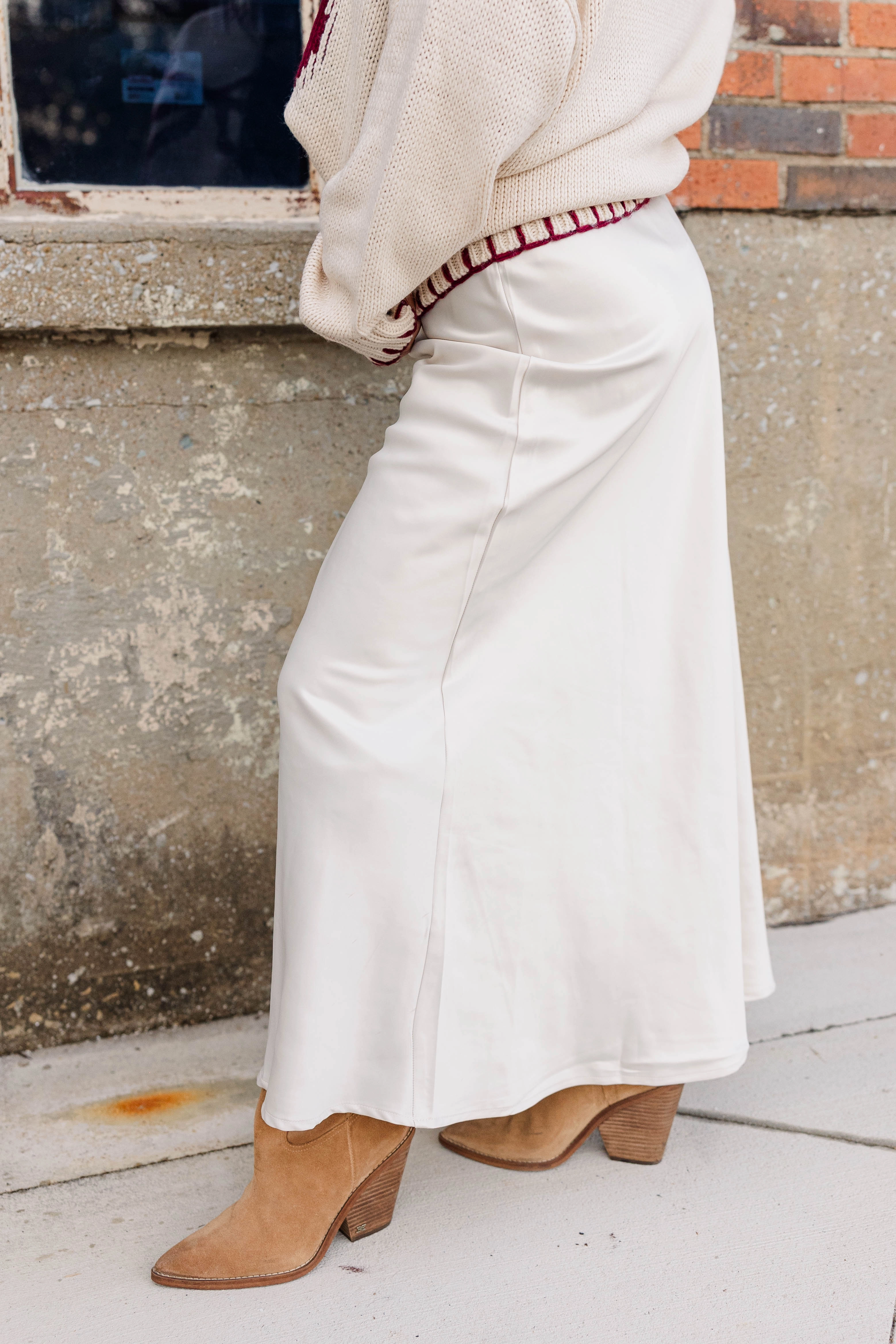 Daytime Look Cozy Finish Kacey Satin Maxi Skirt - Champagne Glam Style