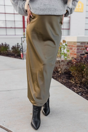 Essential Style Timeless Trend Kacey Satin Maxi Skirt - Olive Everyday Touch