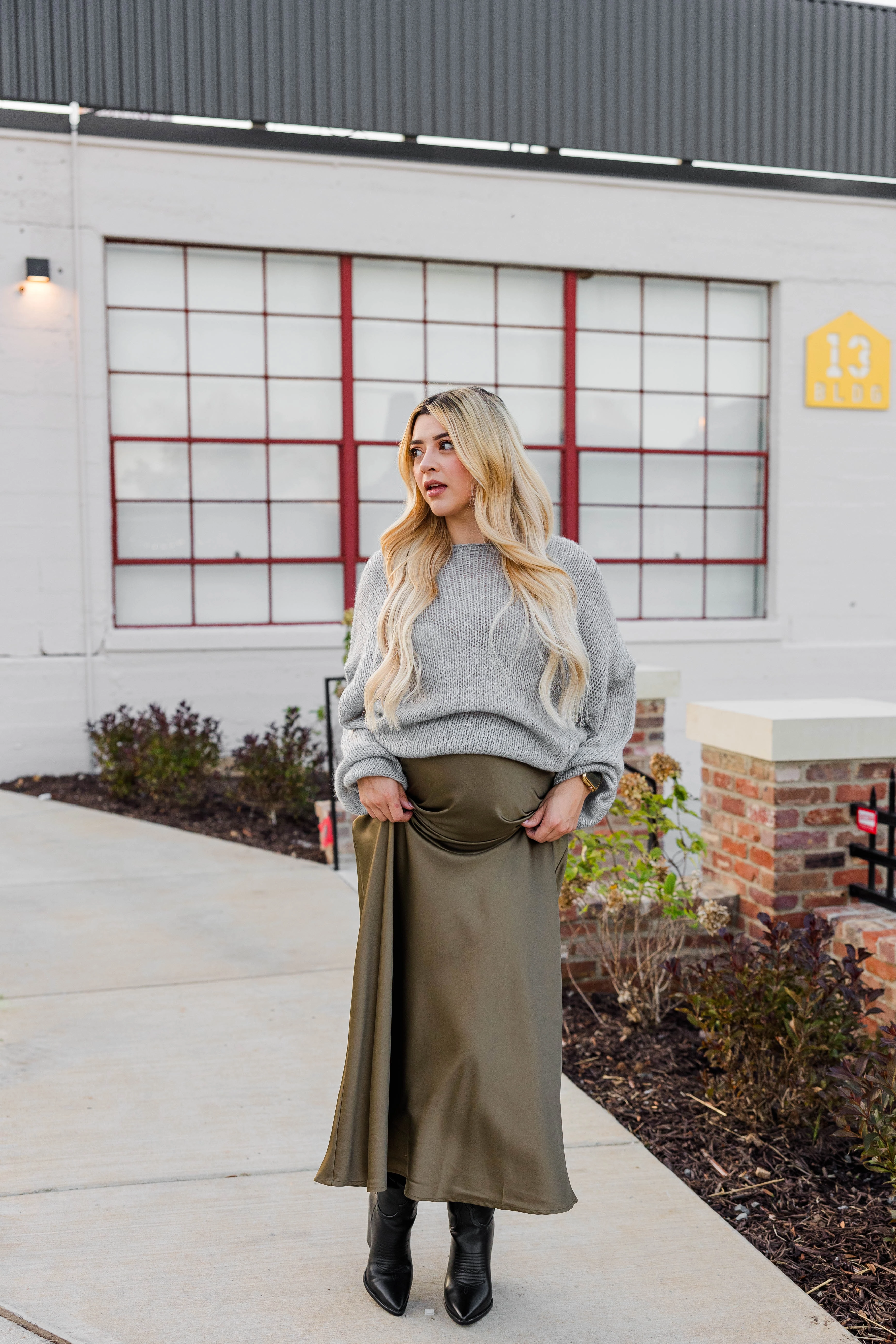 Kacey Satin Maxi Skirt - Olive Everyday Touch Tailored Cut All Occasion