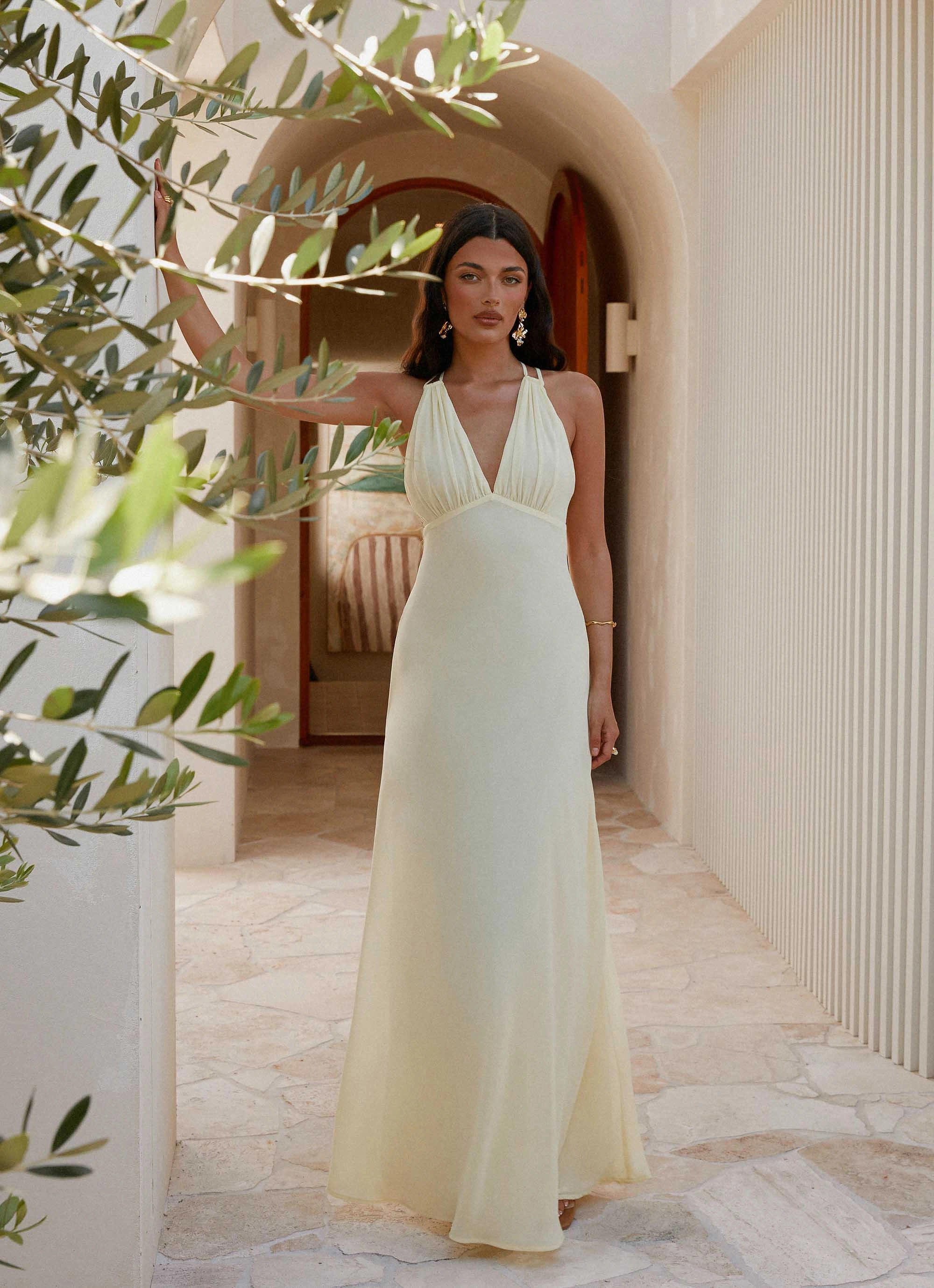 Kacia Maxi Dress - Lemon Neutral Flow Quilted-Lining