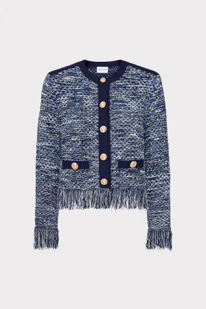 Kaia Textured Knit Cardigan Jacket Ribbed Collar Design CrewNeck