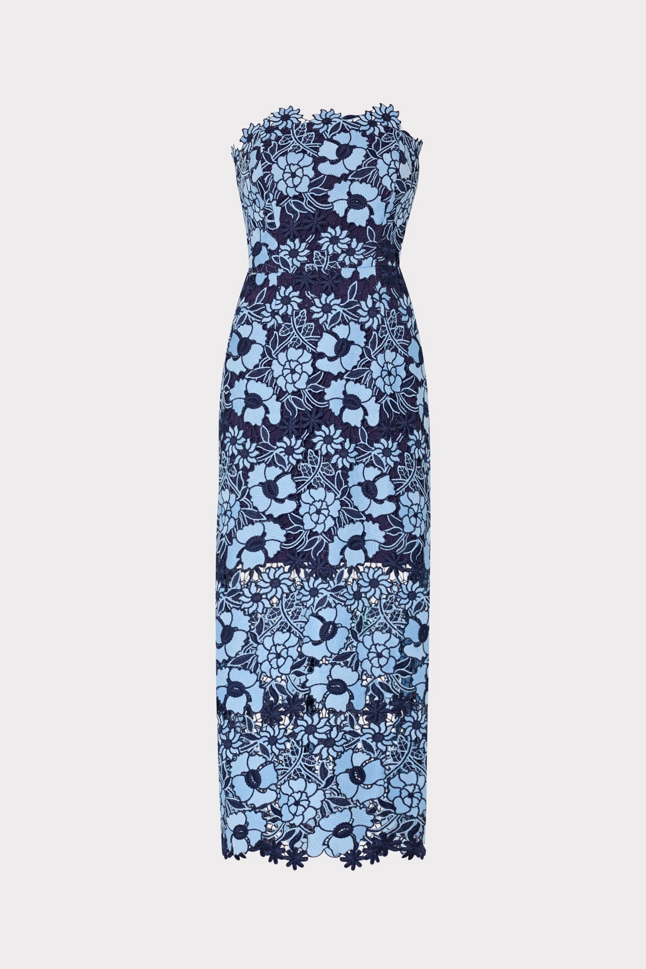 Comfy and Chic Kait Two Tone Floral Lace Midi Dress
