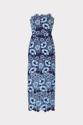 Kait Two Tone Floral Lace Midi Dress Silky Drape