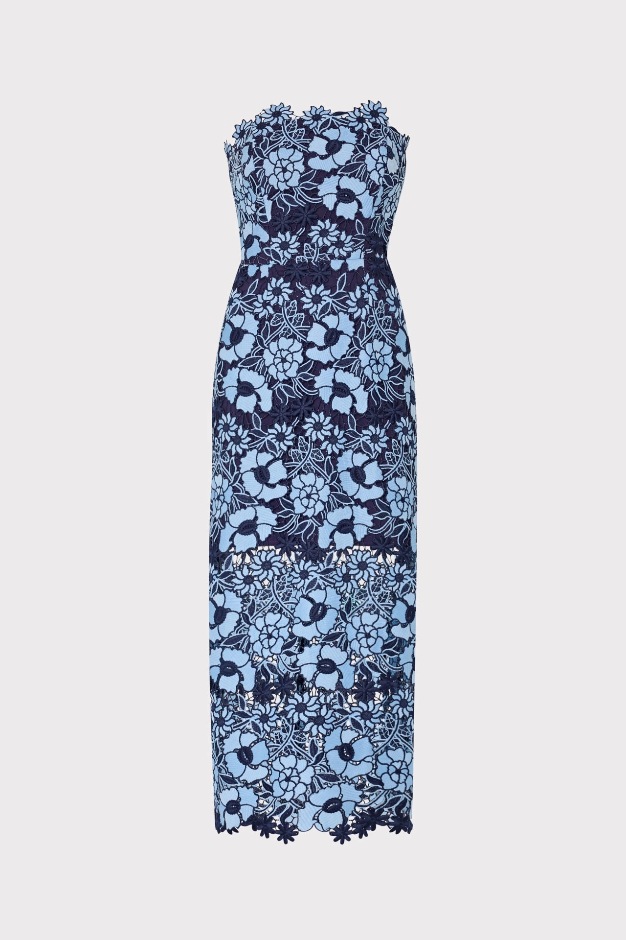 Kait Two Tone Floral Lace Midi Dress Silky Drape