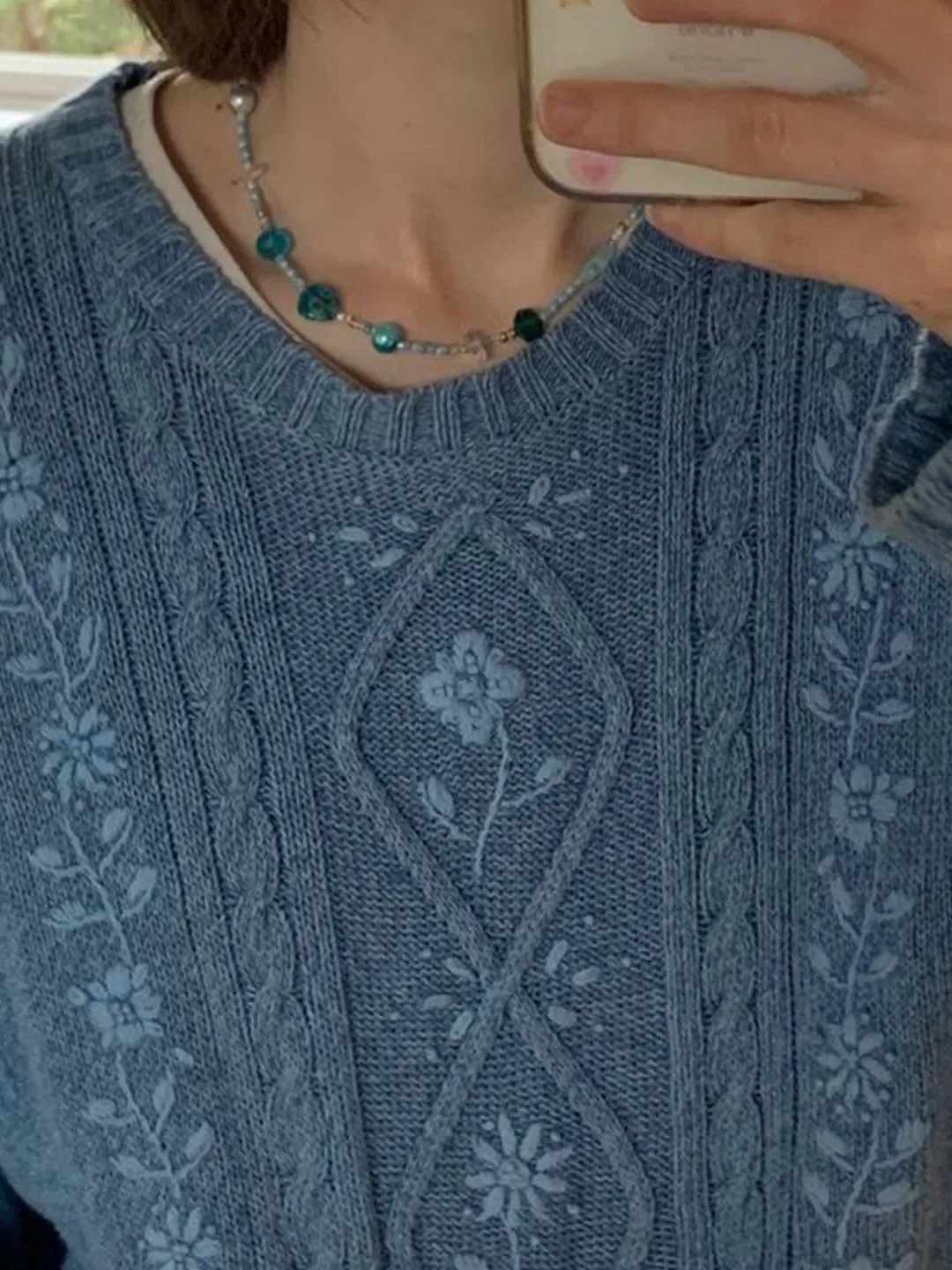 GarmentWashedFinish Kaliyah Round Neck Blue Sweater