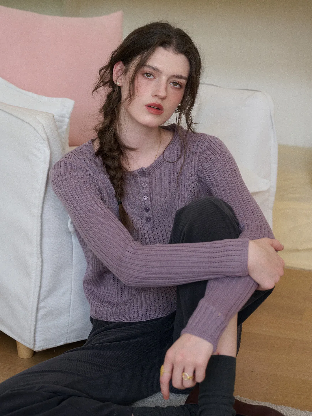 Kamryn Round Neck Ribbed Knit Top FasteningHood