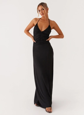 Draped Layer Casual Motion Kansas Maxi Dress - Black