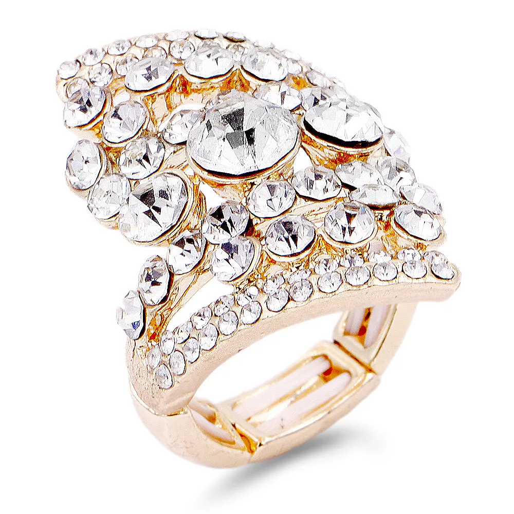 Karizma - clear gold stretch rhinestone ring