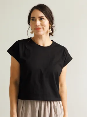 Karley Cuff Sleeve Tee Black Versatile Shirt