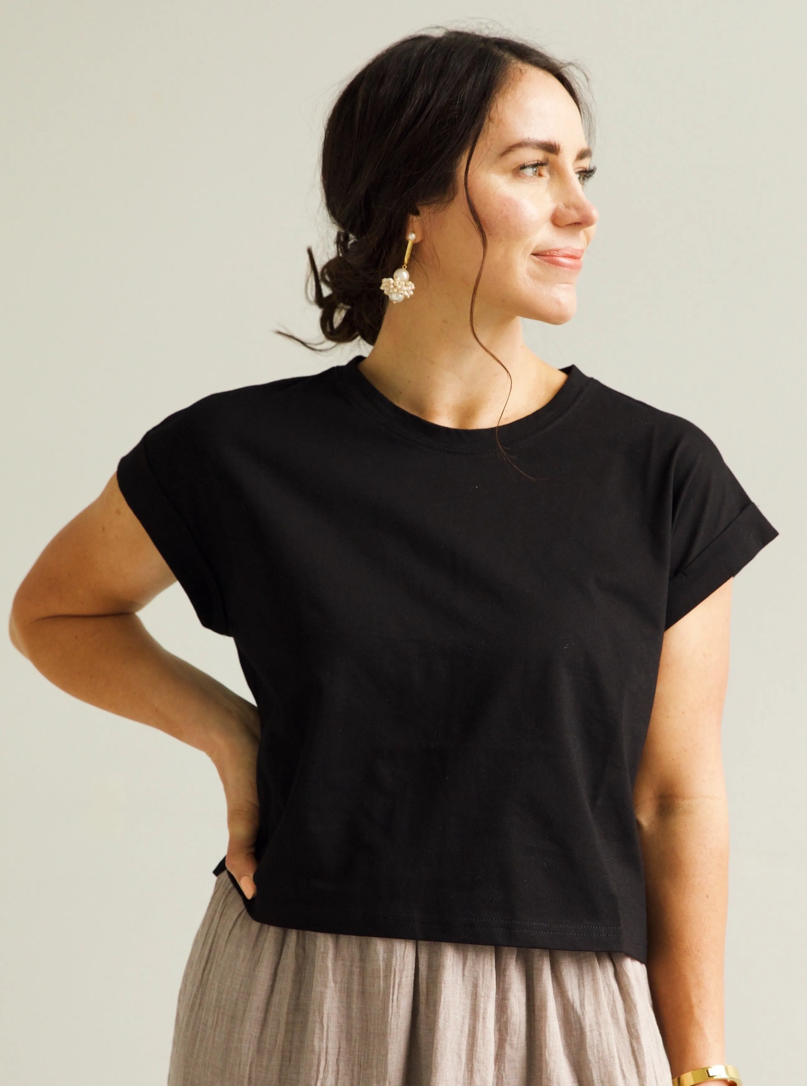 Basic Tee Ventilation Panel Karley Cuff Sleeve Tee Black