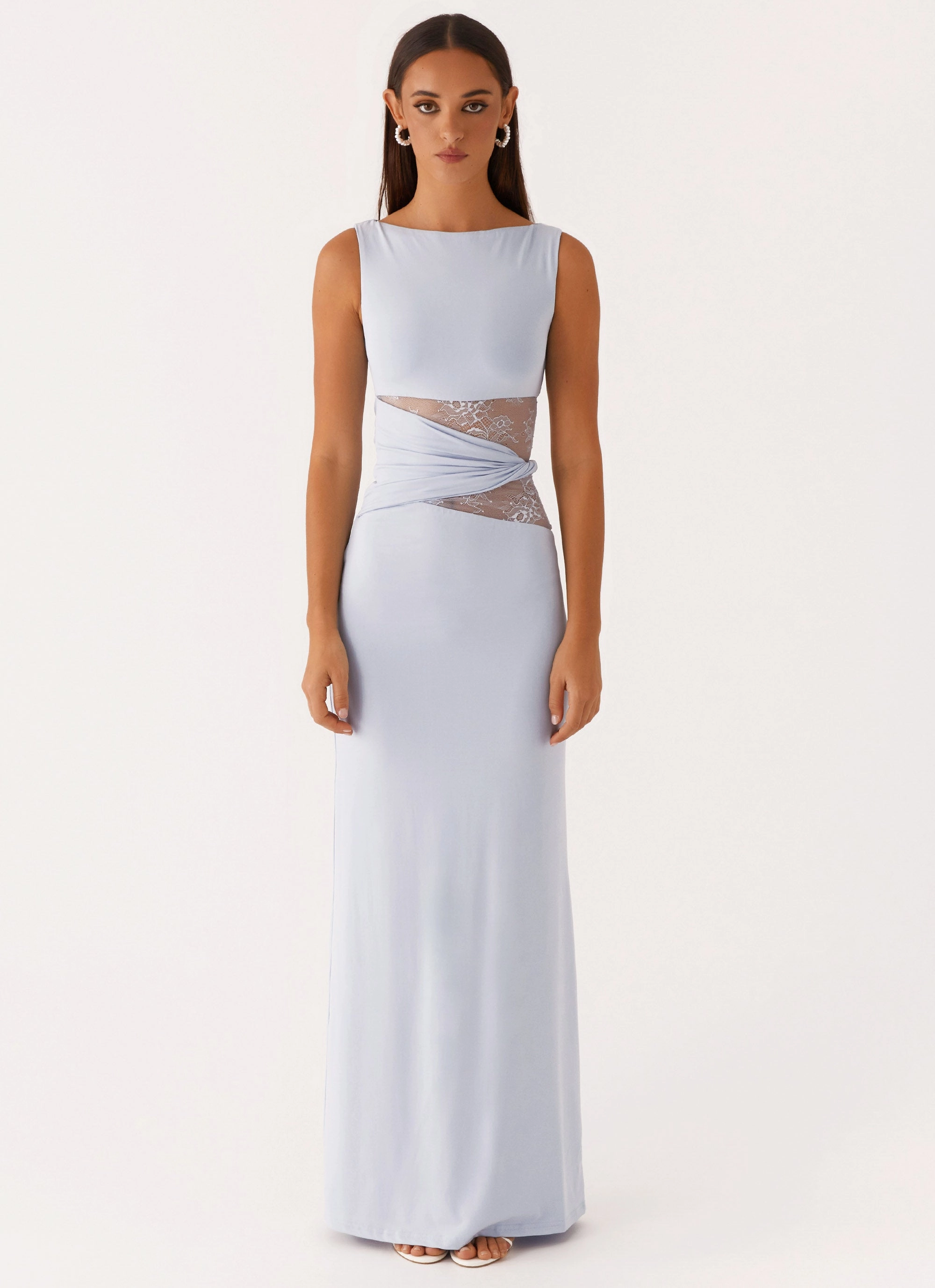 Spring-Season Glossy Fabric Karma Maxi Dress - Blue