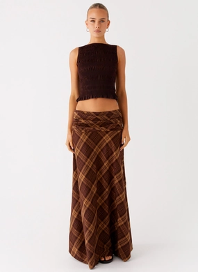 Karolina Maxi Skirt - Plaid Roll Up Fasten Creative Layering