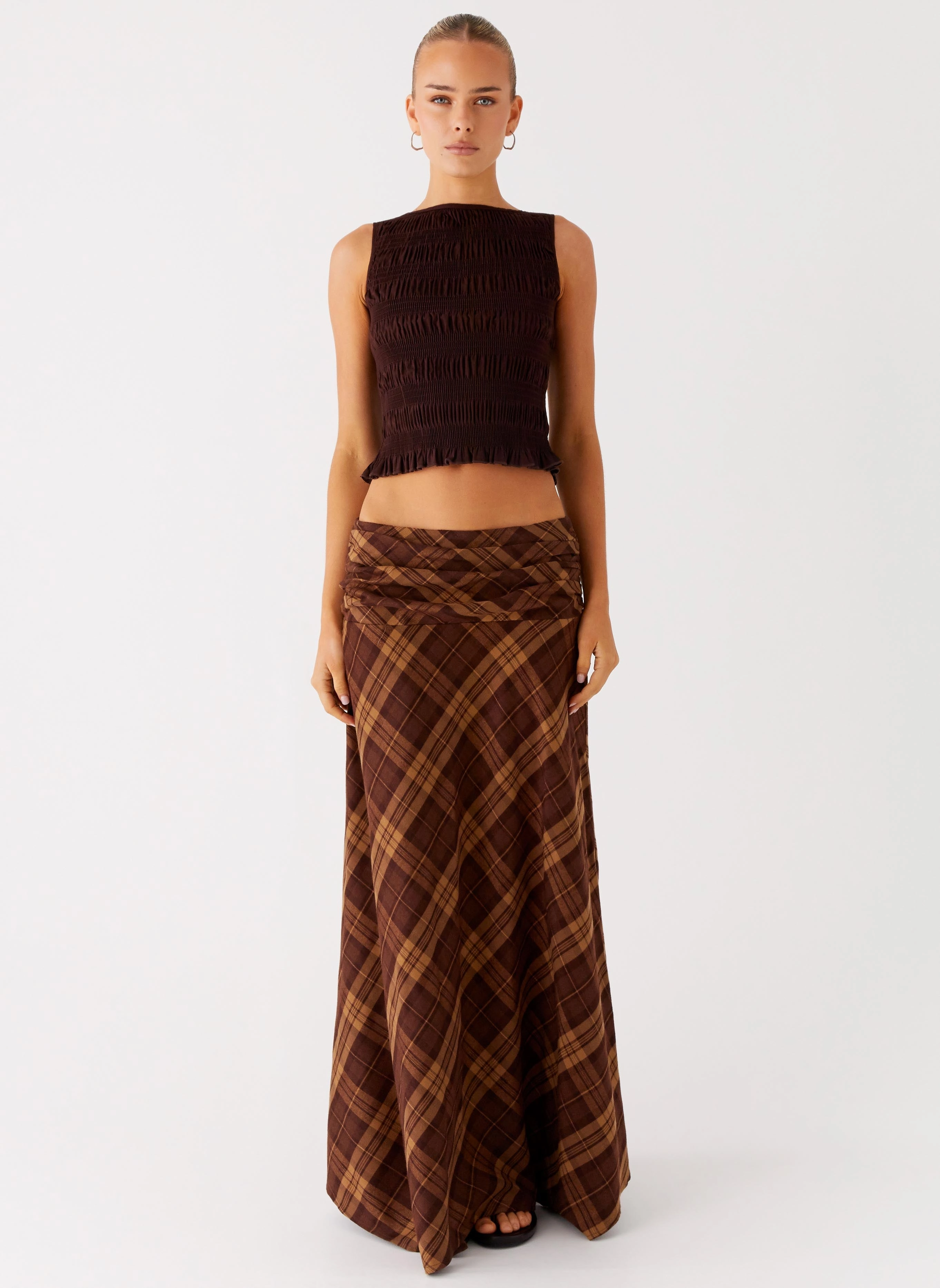 Karolina Maxi Skirt - Plaid Roll Up Fasten Creative Layering