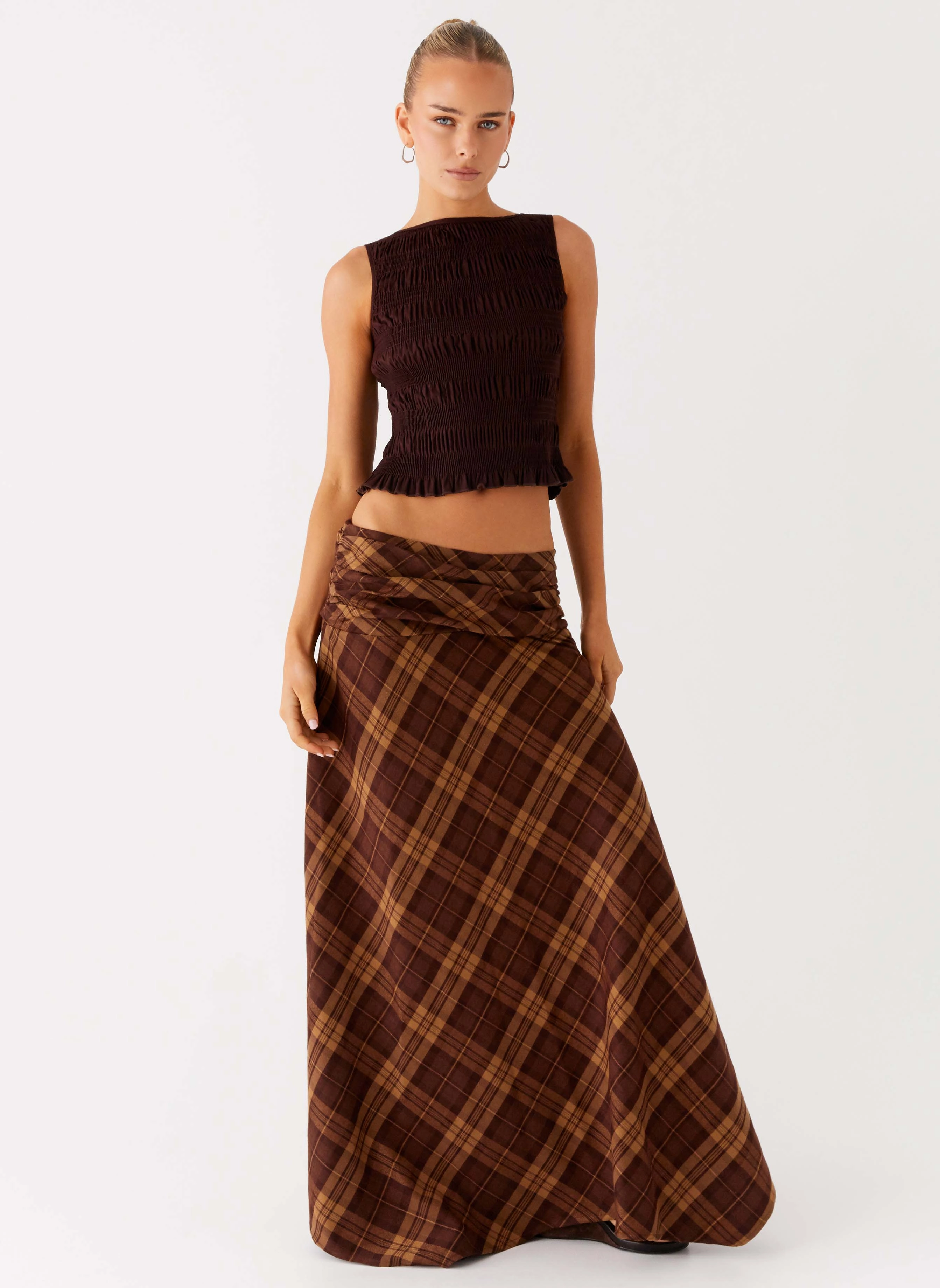 Breathable fabric Tea length Karolina Maxi Skirt - Plaid