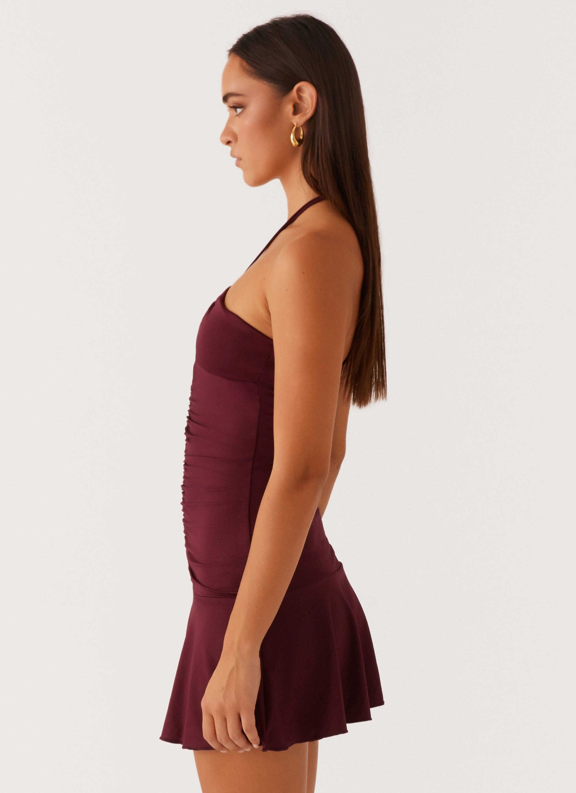 Katrina Halterneck Mini Dress - Deep Maroon Vibrant color