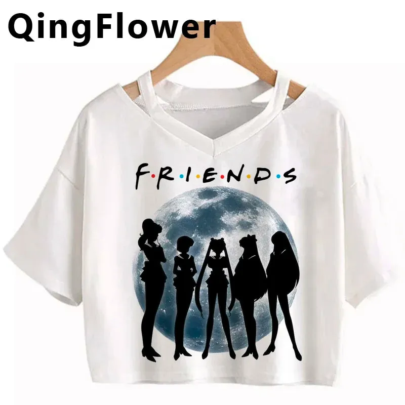 Kawaii Anime Cartoon Tee for Women - Fun Harajuku V-Neck Short Sleeve Top, Stylish Ulzzang Fashion for Summer