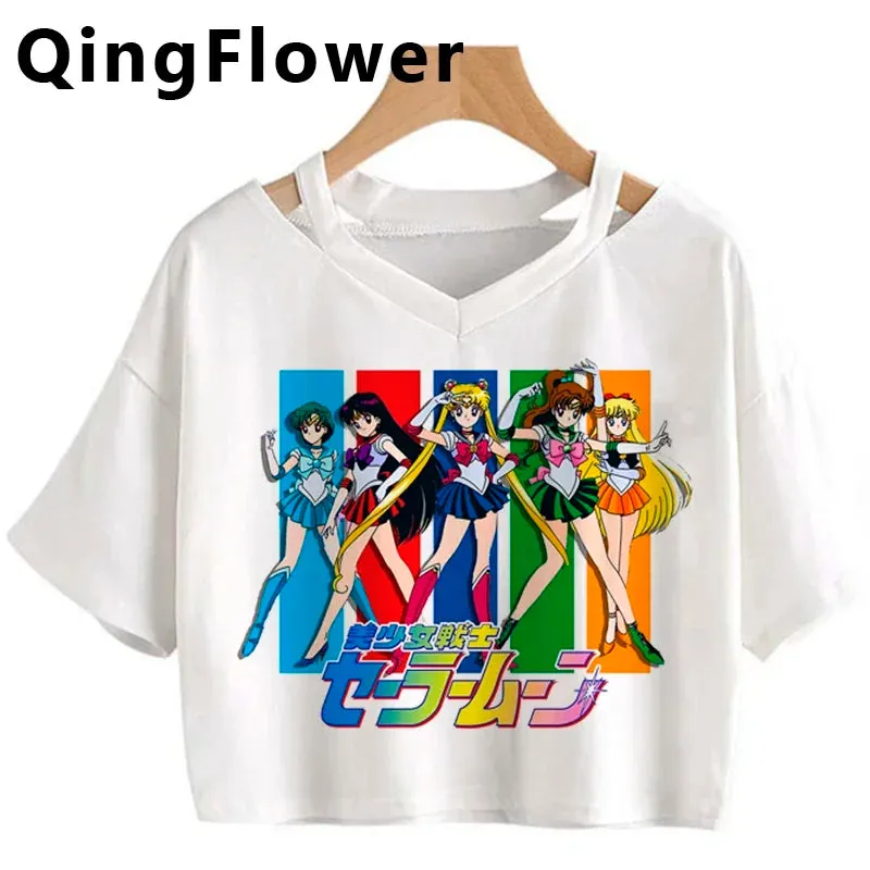 Kawaii Anime Cartoon Tee for Women - Fun Harajuku V-Neck Short Sleeve Top, Stylish Ulzzang Fashion for Summer