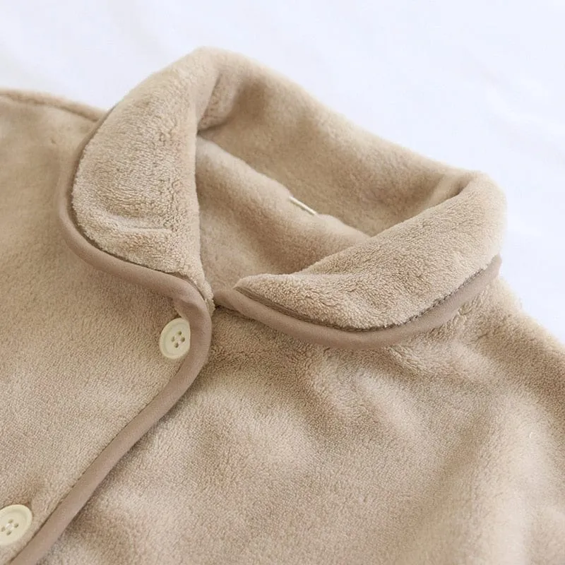 Kawaii Bear Plush Coffee Flannel Pajamas