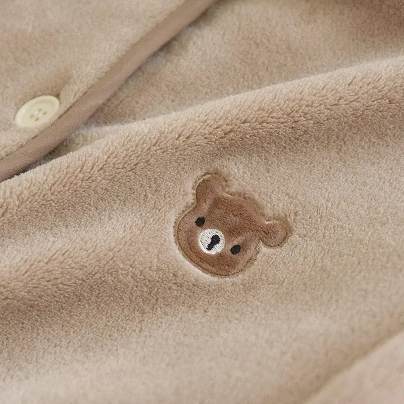 Kawaii Bear Plush Coffee Flannel Pajamas