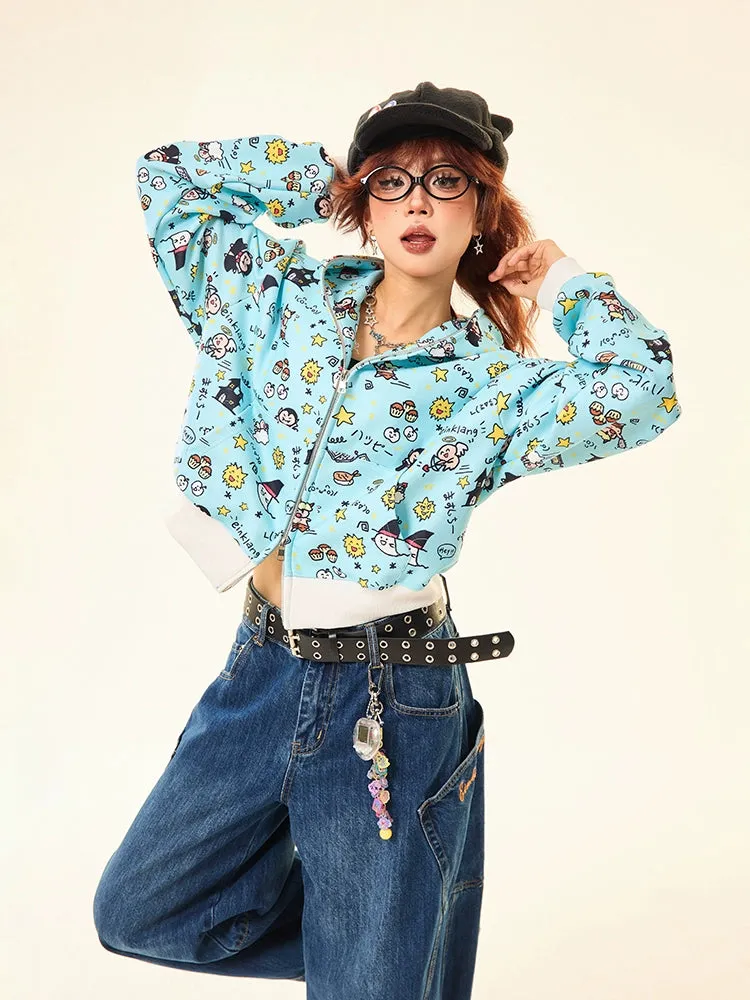 Kawaii Cartoon Bear Hoodie – Cute Full-Zip Hoodie with Adorable Ears & Fun Cartoon Print
