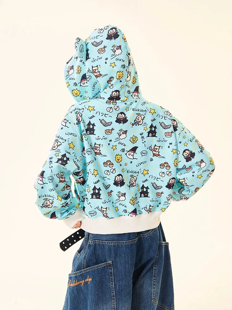 Kawaii Cartoon Bear Hoodie – Cute Full-Zip Hoodie with Adorable Ears & Fun Cartoon Print