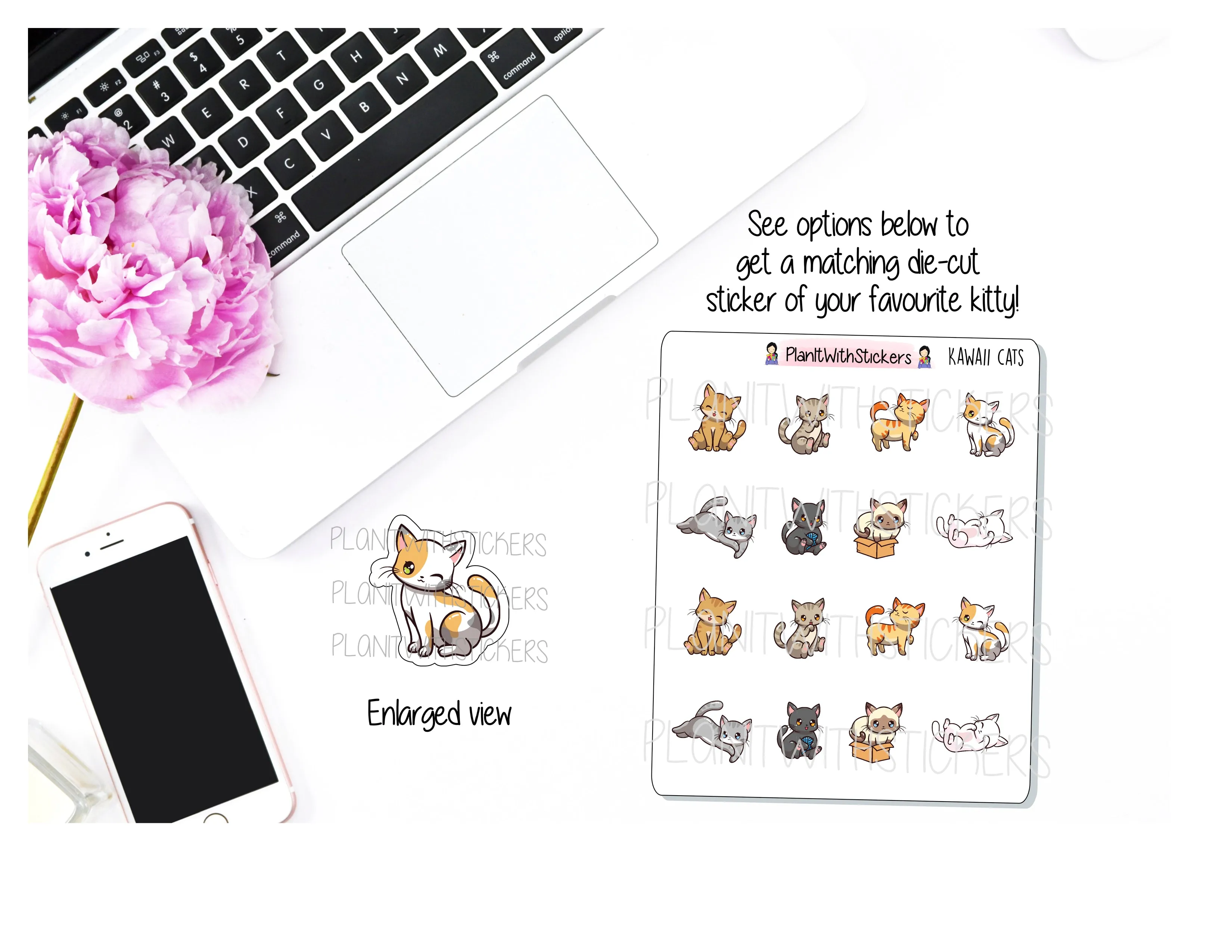 Kawaii Cartoon Cats Sticker Sheet