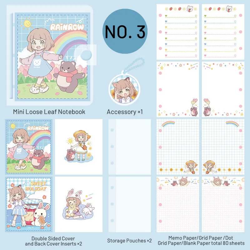 Kawaii Cartoon Mini Loose-Leaf Journal Notebook - 3.7 × 4.1"