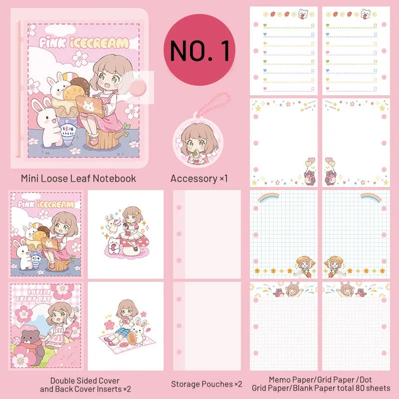 Kawaii Cartoon Mini Loose-Leaf Journal Notebook - 3.7 × 4.1"