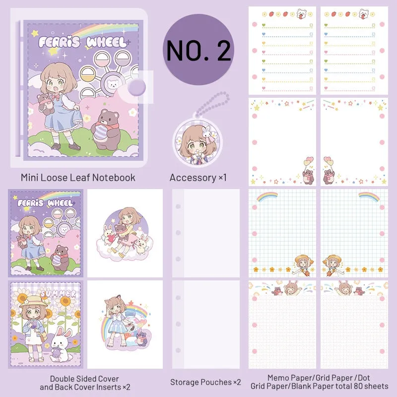 Kawaii Cartoon Mini Loose-Leaf Journal Notebook - 3.7 × 4.1"