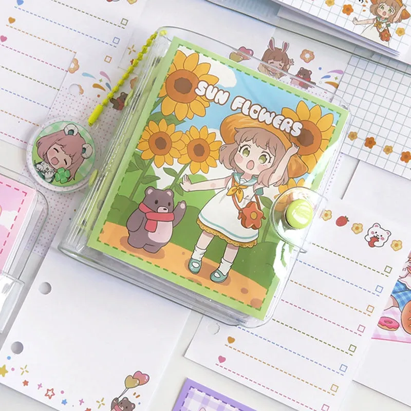 Kawaii Cartoon Mini Loose-Leaf Journal Notebook - 3.7 × 4.1"