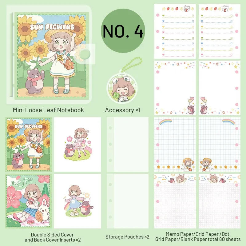 Kawaii Cartoon Mini Loose-Leaf Journal Notebook - 3.7 × 4.1"