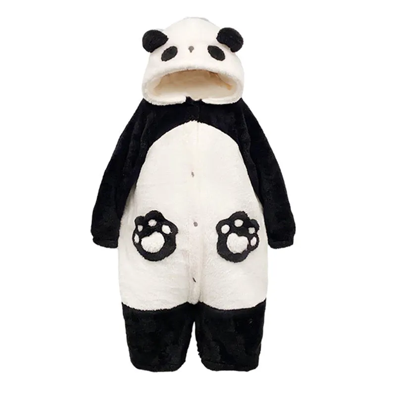 Kawaii Cartoon Panda Plush Hooded Pajamas Set