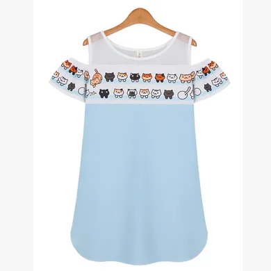 Kawaii Cats Dew Shoulder Dress AD10021
