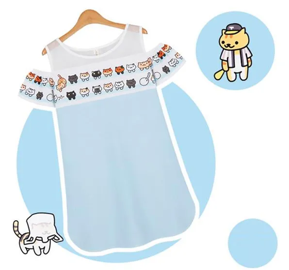 Kawaii Cats Dew Shoulder Dress AD10021