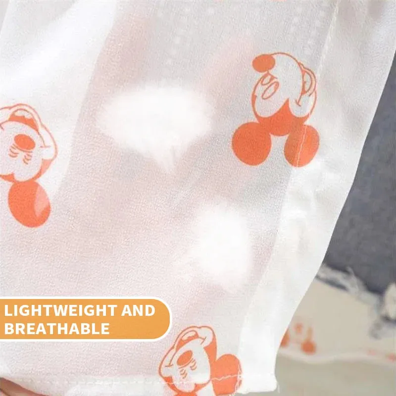 Kawaii Mickey Mouse Long Sleeve Blouse for Women - Casual Cartoon Summer Top, Lightweight Beach Cover-Up