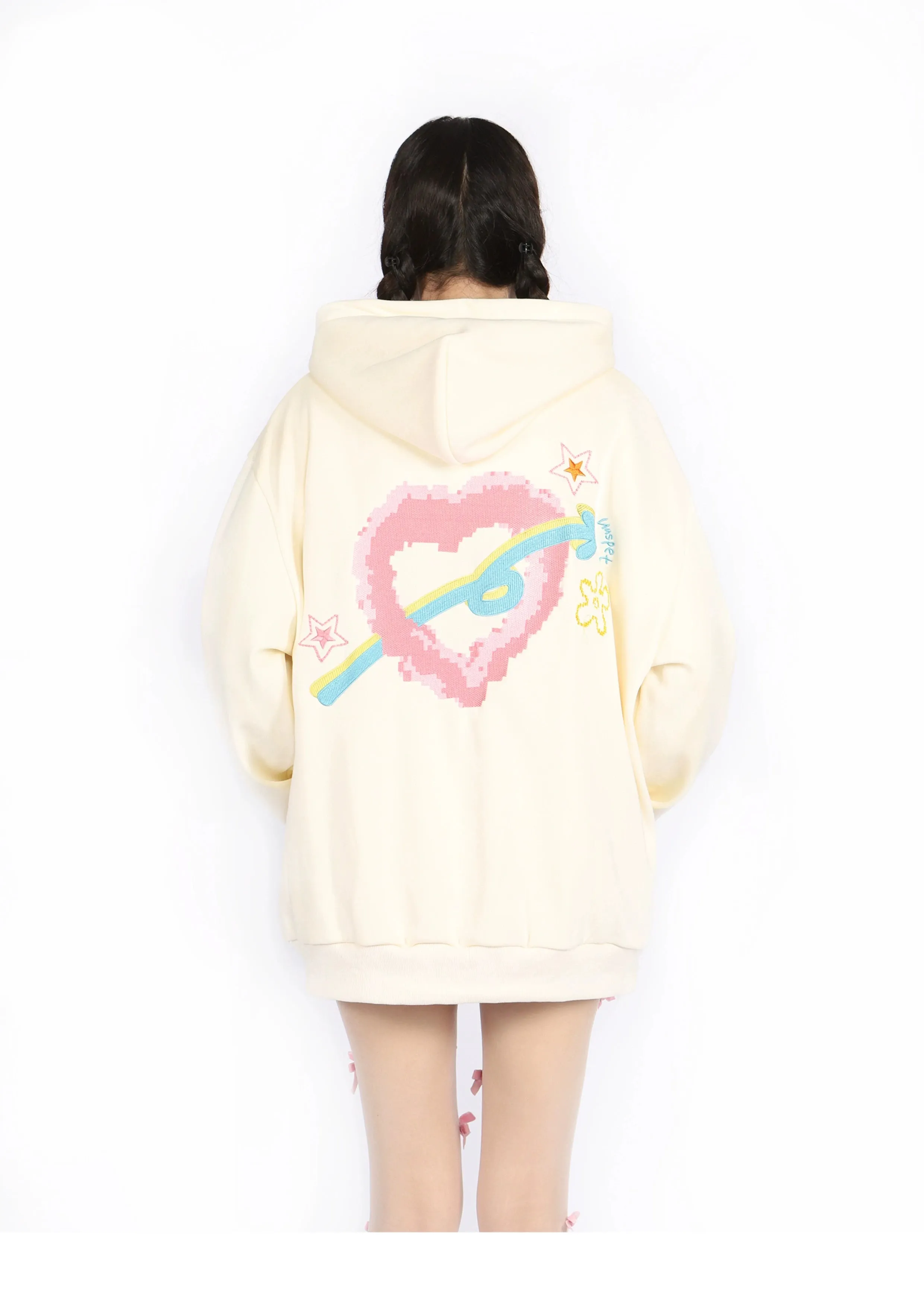 Kawaii Pastel Cartoon Hoodie – Cute Full-Zip Hoodie with Playful Embroidered Designs