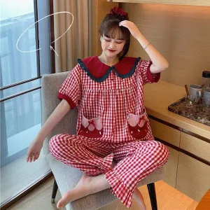 Kawaii Peter Pan Collar Plaid Pajamas