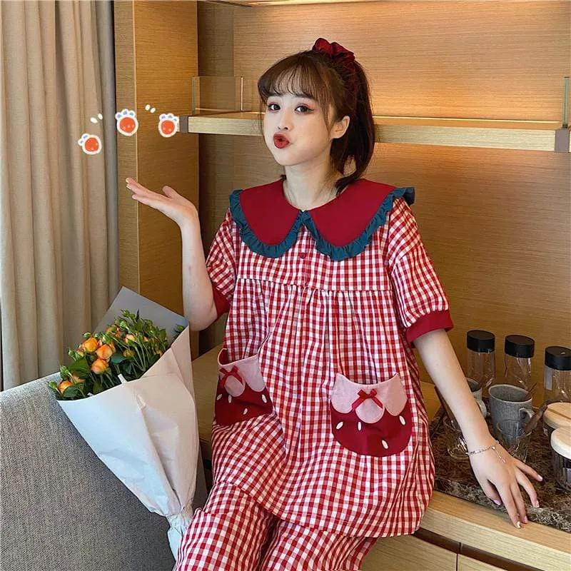 Kawaii Peter Pan Collar Plaid Pajamas