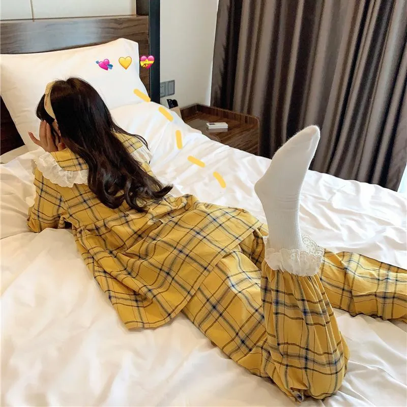 Kawaii Peter Pan Collar Plaid Pajamas