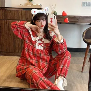 Kawaii Peter Pan Collar Plaid Pajamas