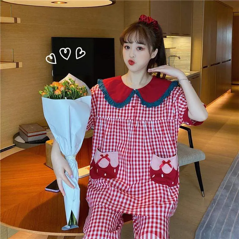 Kawaii Peter Pan Collar Plaid Pajamas